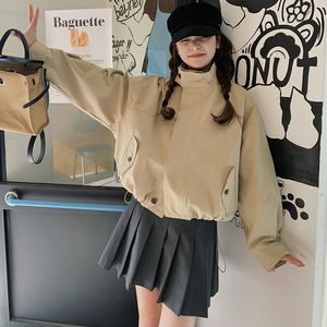 卡其色流行工装风衣外套短款女2025春秋新款日系休闲立领夹克上衣图片