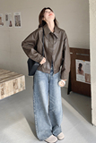 【新款】现货！韩系复古咖色皮衣短外套A07-P145-控218，女装皮衣，浙宝125