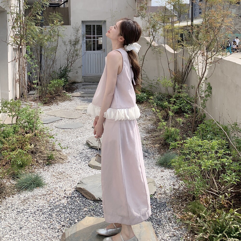 韩系温柔露背泡泡袖上衣紫色半身裙两件套装女2025清纯系夏日穿搭,女装套装/套裙,浙宝125