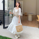白色设计感连衣裙女夏2025新款法式针织马甲小清新显瘦两件套装裙，女装套装/套裙，浙宝125