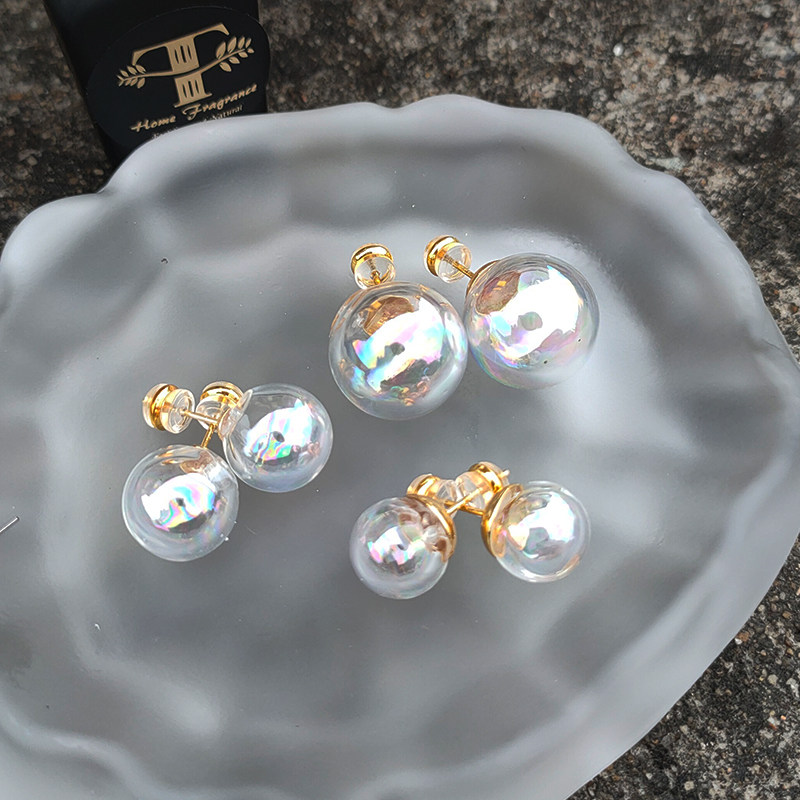 T 彩虹人鱼水滴 原创装香水精油扩香芳疗珠925银耳钉仙气透明包邮
