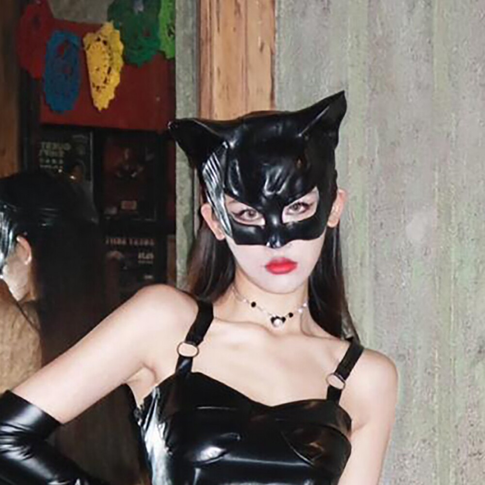 万圣节猫女面具半脸乳胶头套化妆舞会派对恶搞搞怪面罩成人cos