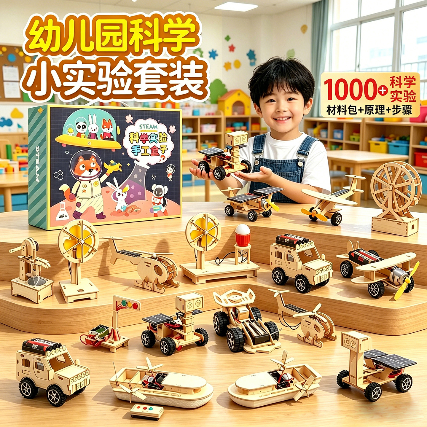 幼儿园科学小实验套装科技小制作手工diy材料包物理小船风车模型