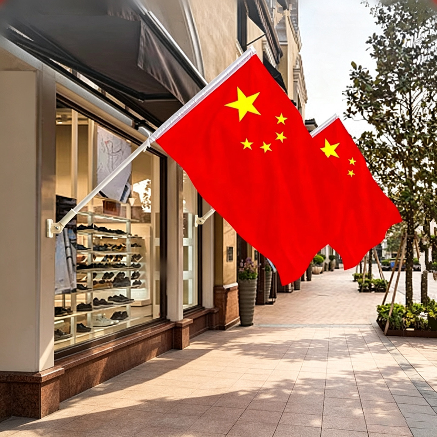 国旗五星红旗户外斜插式固定杆店铺门口悬挂国庆节中国旗帜标准尺寸装饰4号5号6号挂墙防水防晒底座带旗杆图片