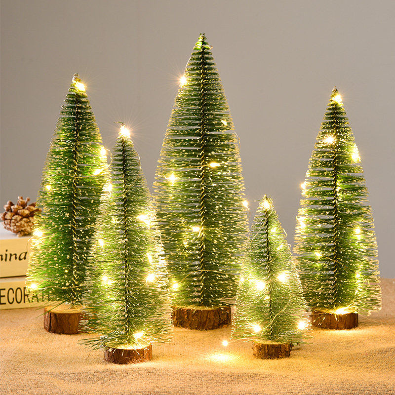 圣诞树家用摆件小型装饰品儿童小树桌面迷你仿真松针植绒白雪雪景