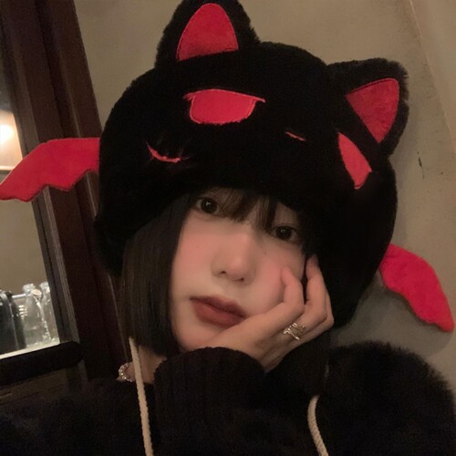 无牙仔帽子驯龙喵喵可爱头套小恶魔猫耳朵毛绒帽万圣节装扮道具