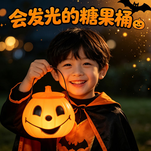 万圣节南瓜灯发光手提儿童道具南瓜桶糖果罐讨糖袋灯笼装饰品篮子