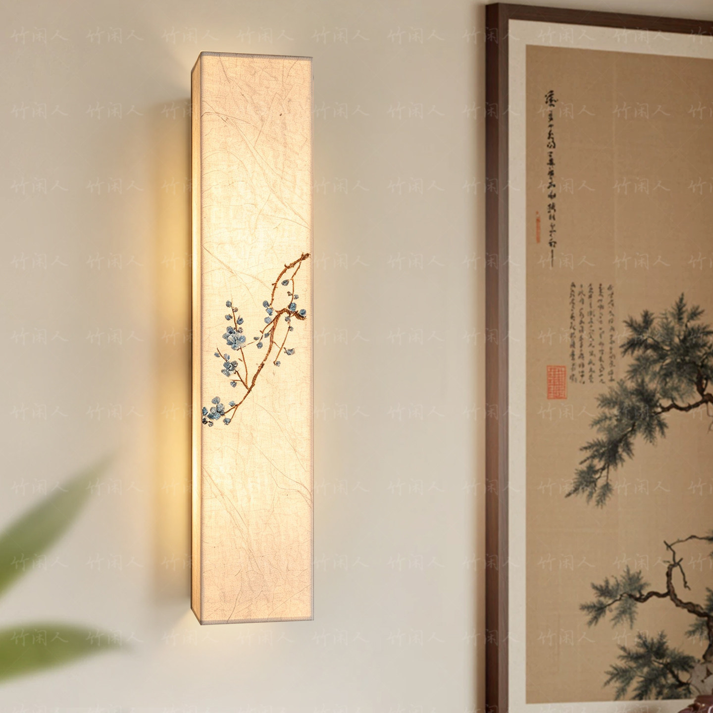 新中式禅意蚕丝壁灯客厅电视墙图片