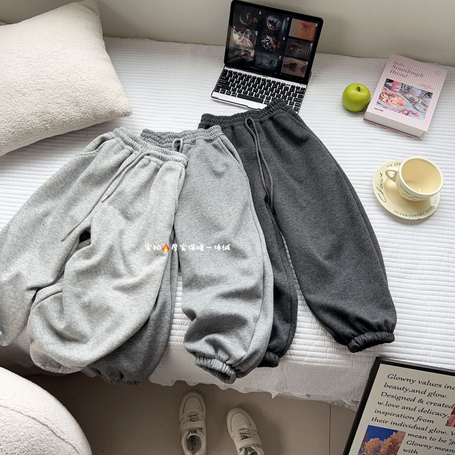 男童休闲裤2025女童秋冬新品0001净色款中大童韩版一体绒收口卫裤