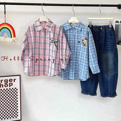 儿童衬衫2026春季女童新品童装4134KT猫款中大童韩版简约百搭衬衫