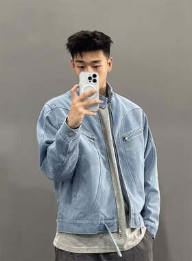 春秋痞帅立领夹克外套 男女ins高街潮牌港风日系原宿风韩版牛仔衣