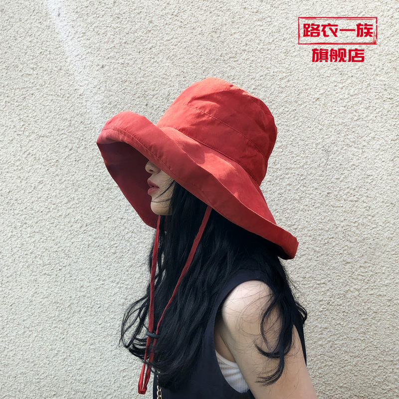 超大帽檐遮脸渔夫帽女夏天防紫外线遮阳帽防晒日系百搭帽子韩版潮