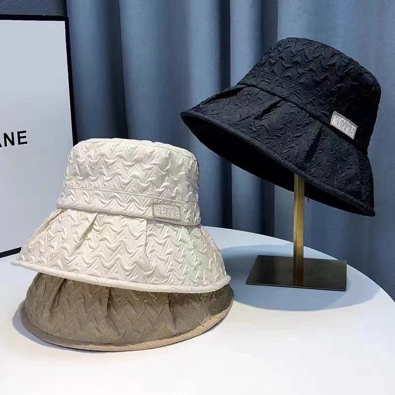帽子时尚褶皱泡泡渔夫帽夏季大檐防紫外线百搭太阳帽出游遮阳盆帽