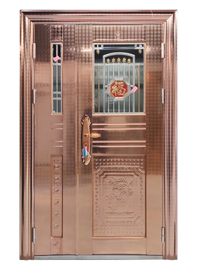 包邮金钱板玫瑰金不锈钢子母门特价入户子母厂家直销带玻璃防盗门