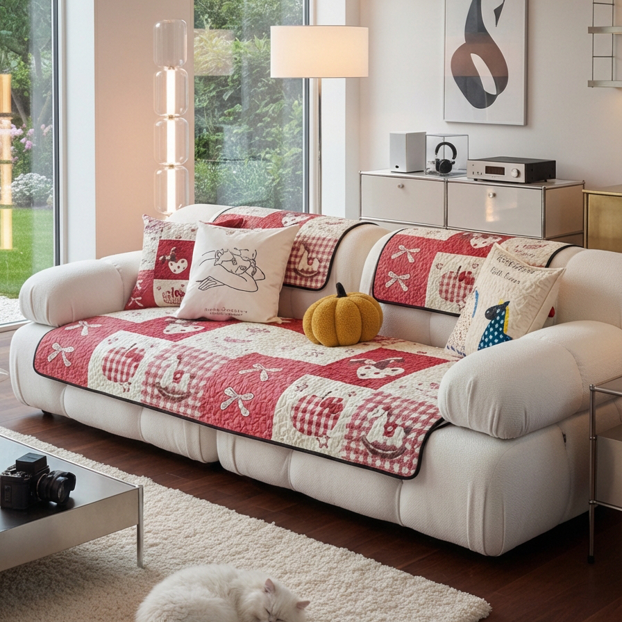 粉色少女心温馨感沙发垫马年元素高档设计沙发坐垫防滑沙发盖巾垫,居家布艺,沙发垫,淘宝优惠券,粉丝福利购,淘宝优惠卷