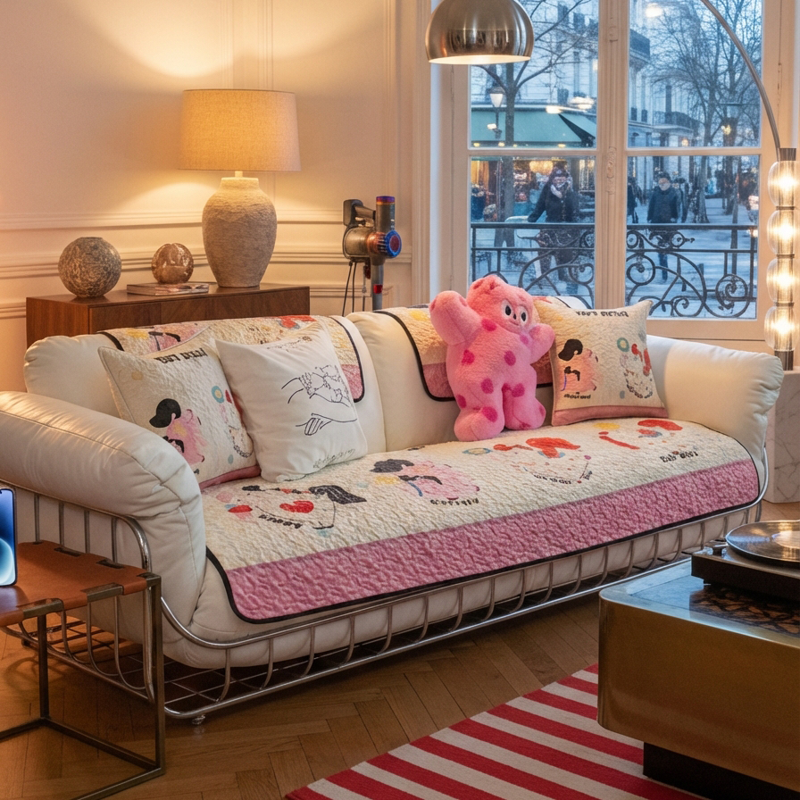 粉色卡通可爱图案沙发垫温馨感秋冬保暖加厚沙发坐垫高档沙发套罩,居家布艺,沙发垫,淘宝优惠券,粉丝福利购,淘宝优惠卷