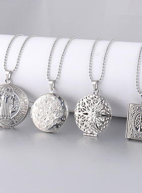 镜面爱心花纹贝壳椭圆形项链吊坠