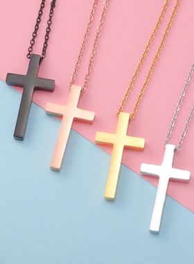 复古镜面现货不锈钢十字架项链