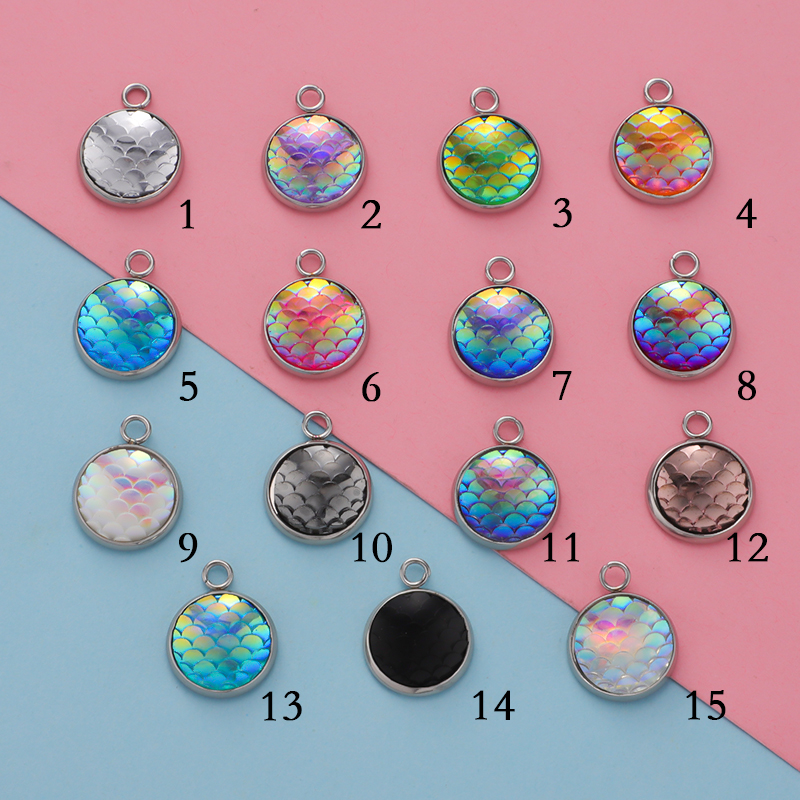 跨境12MM不锈钢鱼鳞底托配件吊坠 Scale Charm Pendant Stainless 饰品/流行首饰/时尚饰品新 其他DIY饰品配件 原图主图