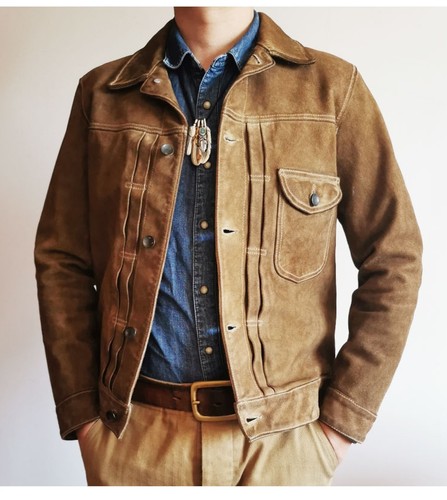 日系复古506反绒牛仔夹克无里