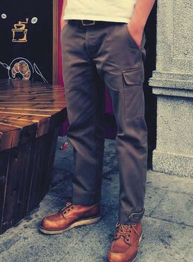 新款FW重磅复古人字纹全棉日系军绿色鱼骨纹阿凡达工装长裤阿美