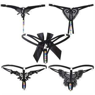 少妇勒阴 学生小内内少女带珍珠蕾丝开档大码 低腰三角内裤 女丁字裤