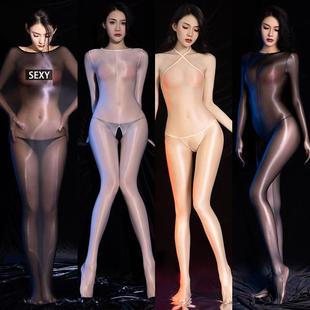 丝滑超薄泳布连体全身衣开裆免脱紧身诱惑透视圆领包手包脚连身衣