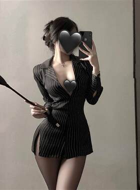 OL御姐性感秘书制服纯欲低胸撞色条纹衬衣夜店女装显瘦衬衫上衣