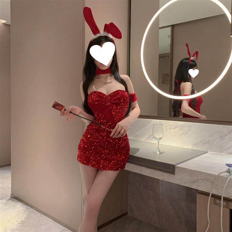 2024圣诞节新款性感内衣诱惑夜店制服套装床上免脱睡衣麋鹿包臀裙