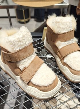 快乐玛丽雪地靴女24冬季款皮毛一体短筒靴加绒加厚棉鞋女87351W