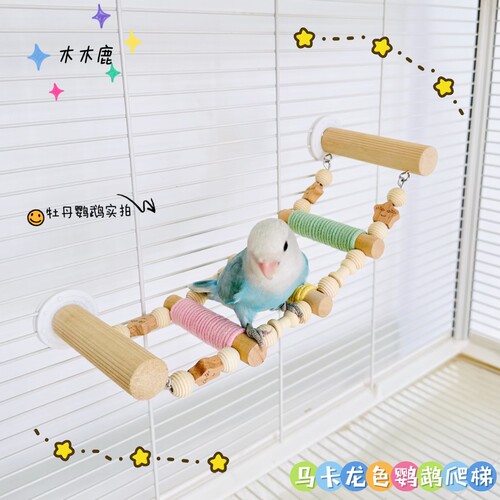 鹦鹉站杆马卡龙棉绳云梯防滑爬梯攀爬鸟玩具牡丹玄凤鸟笼用品梯子