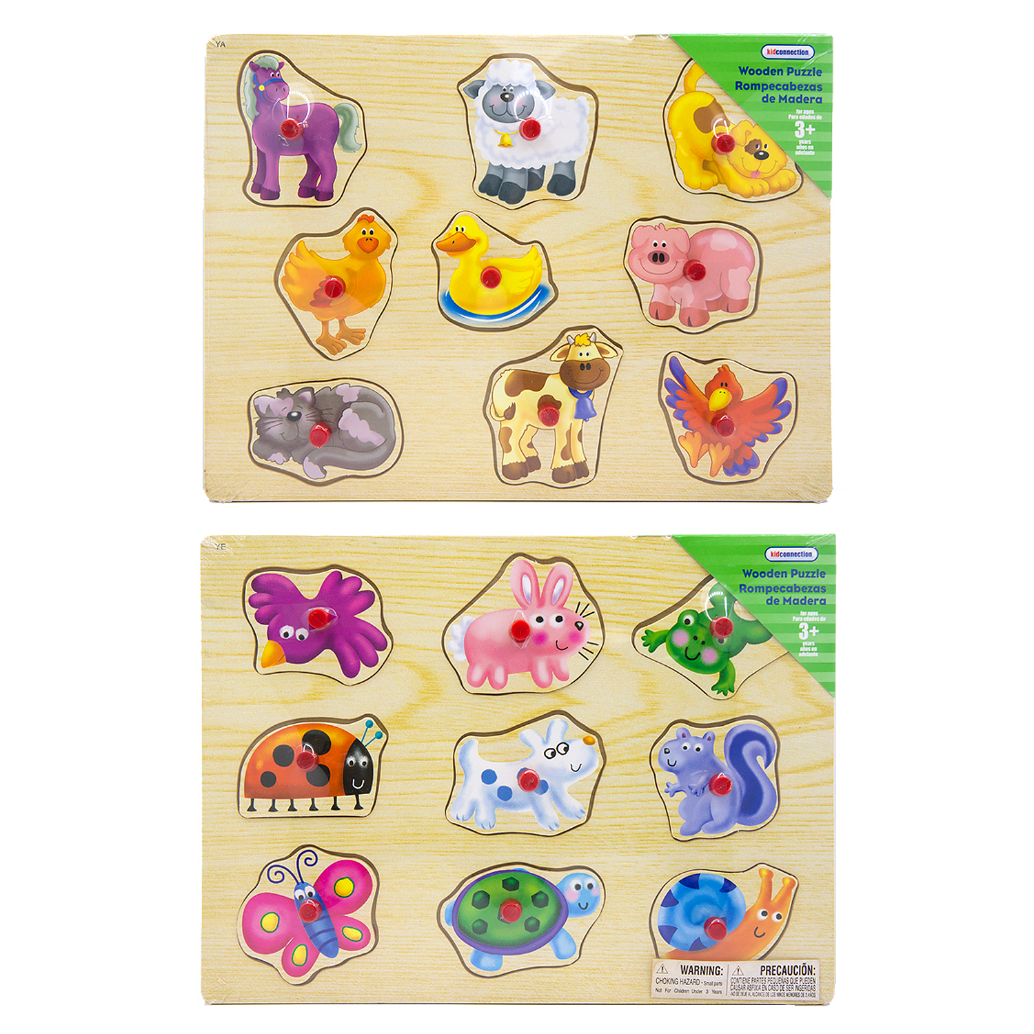 Kid connection动物形状配对儿童早教认知原木质制拼图手抓板嵌板