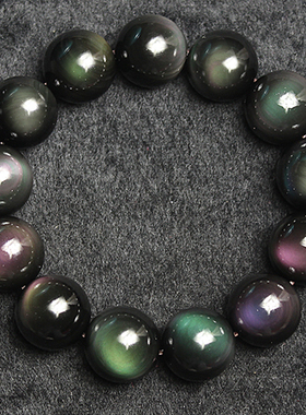 天然双彩眼黑色手串水晶珠子