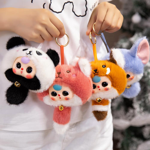 可爱搪胶萌娃头挂件钥匙扣呆萌毛绒玩具动物头套包包挂饰装饰玩偶