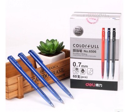 包邮 得力6506按动圆珠笔办公通用原子笔 0.7MM 黑 蓝 红色