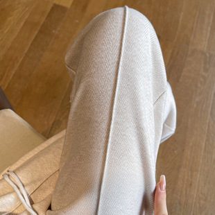 人字纹羊毛阔腿裤女款2026新款春秋季小个子垂感直筒毛呢薄款裤子