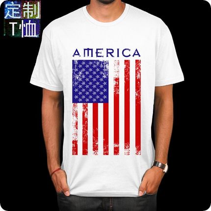 欧美潮款创意3D印花美国国旗男士定制圆领短袖女男款T恤衬衫