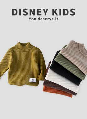 迪士尼儿童一体绒针织毛衣冬款350g克重磅加厚打底衫XOT4ZS501
