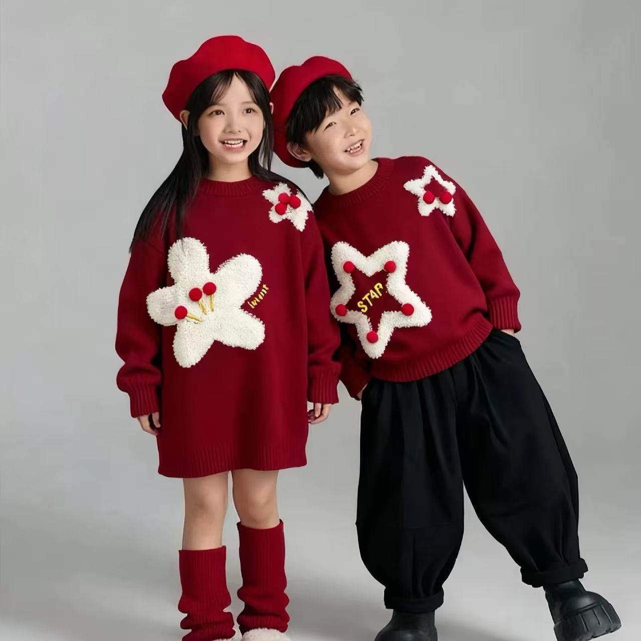 女童男童红色毛衣秋冬款儿童洋气中长款针织衫新年过年姐弟兄妹装,童装/婴儿装/亲子装,毛衣/针织衫,淘宝优惠券,粉丝福利购,淘宝优惠卷