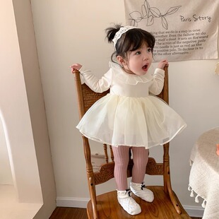 女童长袖连衣裙春秋款小童周岁甜美公主裙女宝宝外穿内搭纯色裙子