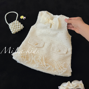 女宝宝小香风连衣裙冬装小女童高级感加绒背心裙周岁礼服公主裙子