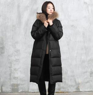 冬季新款韩版出口原单加厚加长款大毛毛连帽羽绒服外套女