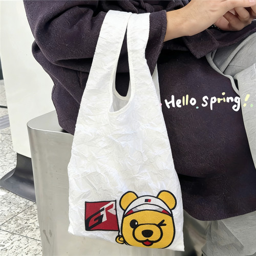 日单GR双面刺绣褶皱风背心式购物包 可折叠