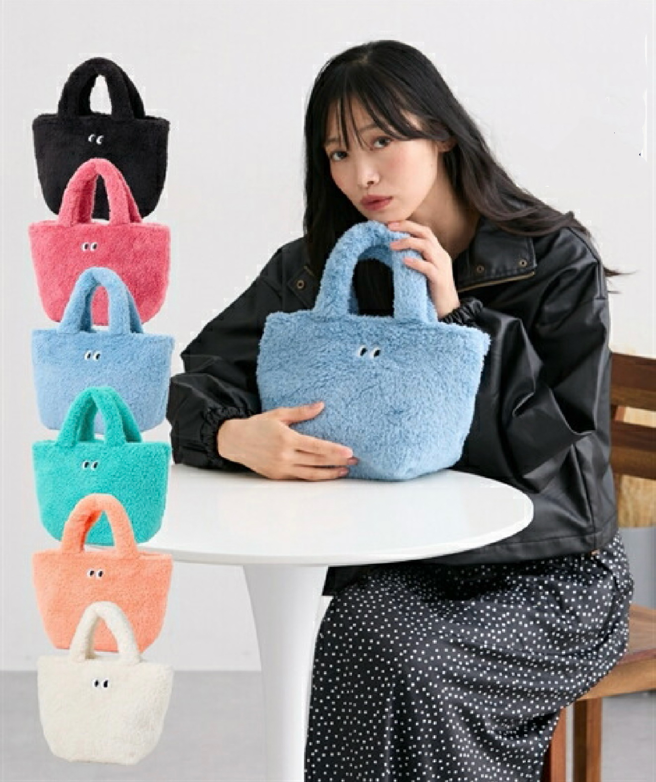 秋冬暖品 日单可爱卡通毛绒刺绣手提包 毛包