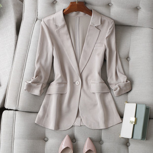 夏季高定西装！丝滑光泽质感褶皱七分袖一粒扣垂感云纹醋酸外套女