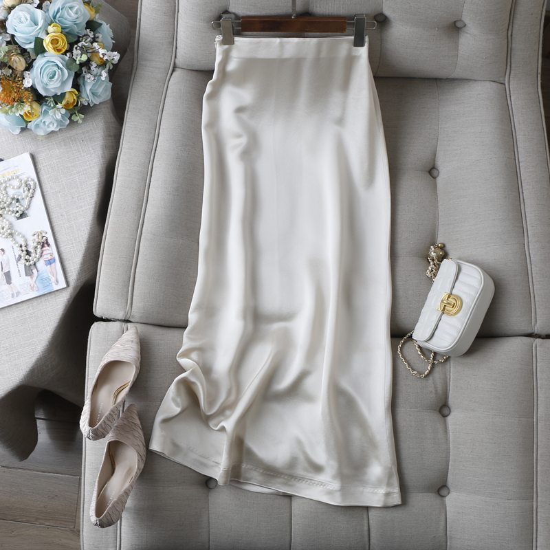 袅袅之姿~自带清凉光泽感醋酸面料H型腰头内里松紧修身半身长裙夏