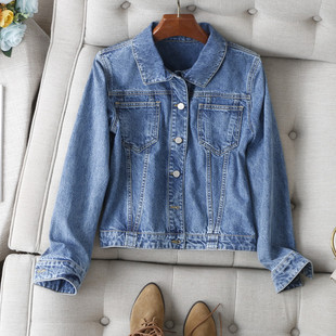 显瘦百搭纯棉牛仔外套女秋 复古休闲立体剪裁翻领长袖 经典 酷飒感