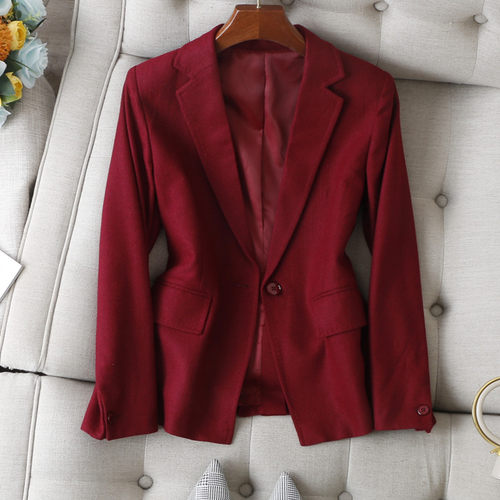 安可拉红修身羊毛西装外套女