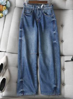 小暖炉上线~做旧蓝色高腰显瘦加绒加厚发热纤维微气球牛仔长裤冬