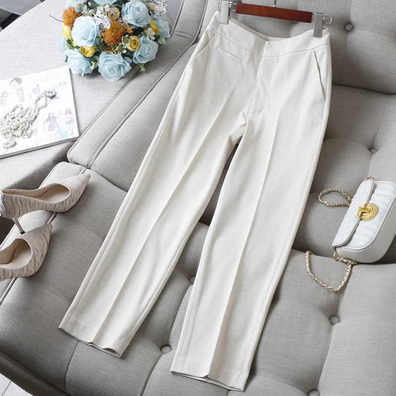 梨形友好~通勤刚需淡雅燕麦色高腰烫挺中缝显瘦薄款微哈伦烟管裤,女装/女士精品,休闲裤,淘宝优惠券,粉丝福利购,淘宝优惠卷